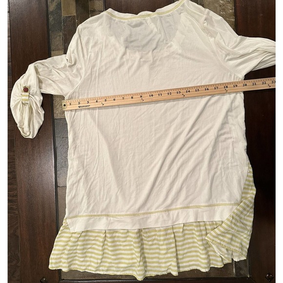 Matilda Jane Ventriloquist Cream Green Striped Soft Flowy Long Sleeve Blouse L - Picture 3 of 5
